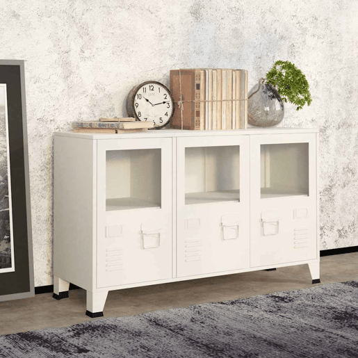Aparador - Bufete - Móvei de apoio industrial 105x35x62 cm metal e vidro branco pt4123