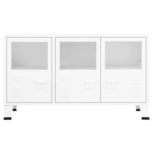 Aparador - Bufete - Móvei de apoio industrial 105x35x62 cm metal e vidro branco pt4123