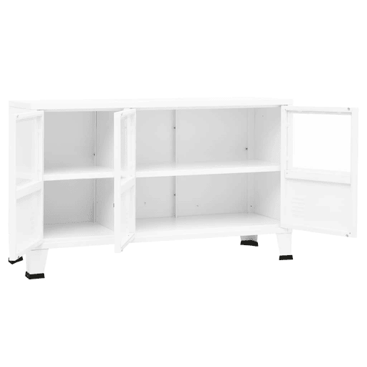 Aparador - Bufete - Móvei de apoio industrial 105x35x62 cm metal e vidro branco pt4123