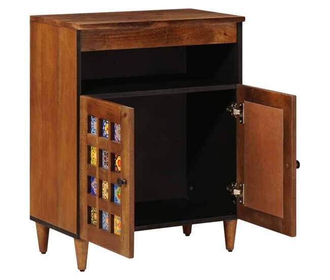 Aparador - mueble de almacenamiento nogal 60 x 33 x 75 cm madera de mango maciza es4823