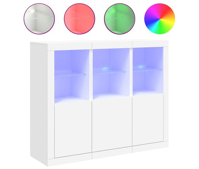Aparador - muebles de almacenamiento con luces led 3 piezas madera de ingeniería blanco es5332