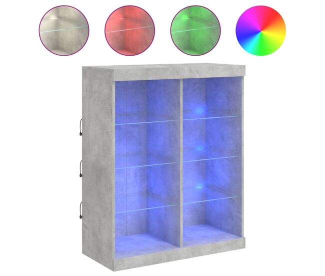 Aparador - mueble de almacenamiento con luces led gris hormigón 81x37x100 cm es1968