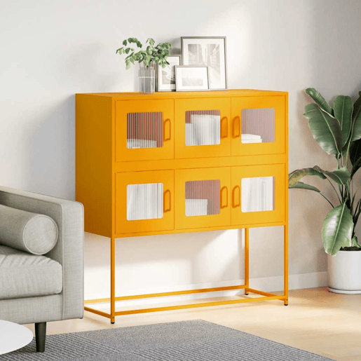 Aparador - Bufete - Móvei de apoio 100,5x39x107 cm aço laminado a frio amarelo mostarda pt2257