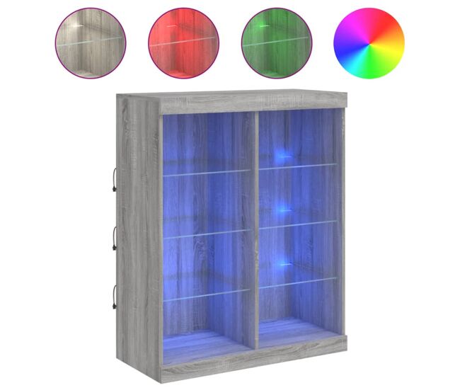 Aparador - mueble de almacenamiento con luces led gris sonoma 81x37x100 cm es1992
