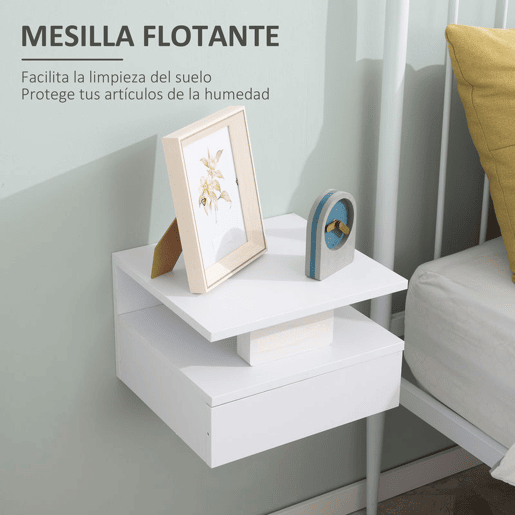 HOMCOM Conjunto de 2 Mesas de Cabeceira Suspensas com Gaveta Mesas de Cabeceira Modernas Montadas na Parede 35x32x22,5 cm Branco