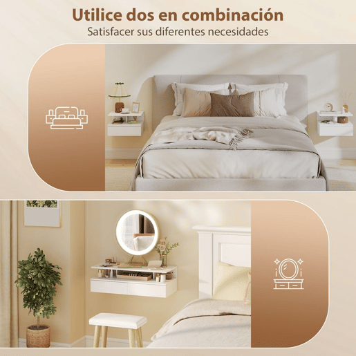 HOMCOM Conjunto de 2 Mesas de Cabeceira Suspensas com Gaveta Mesas de Cabeceira Modernas Montadas na Parede 35x32x22,5 cm Branco