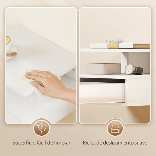 HOMCOM Conjunto de 2 Mesas de Cabeceira Suspensas com Gaveta Mesas de Cabeceira Modernas Montadas na Parede 35x32x22,5 cm Branco