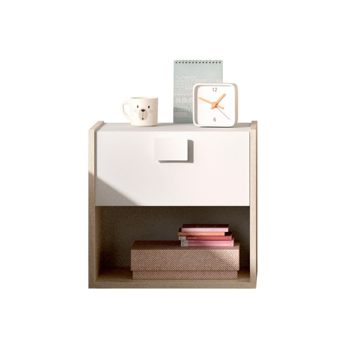 Conjunto de dormitorio top pack 2 cama + mesita + escritorio + armario blanco/natural