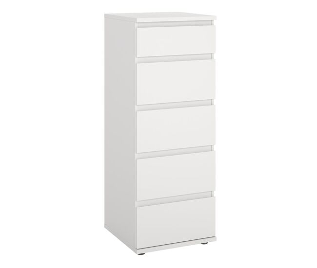 Cómoda , Cajonera Dormitorio Júcar White con 5 cajones ,Color Blanco, 41 x 40 x 107 cm