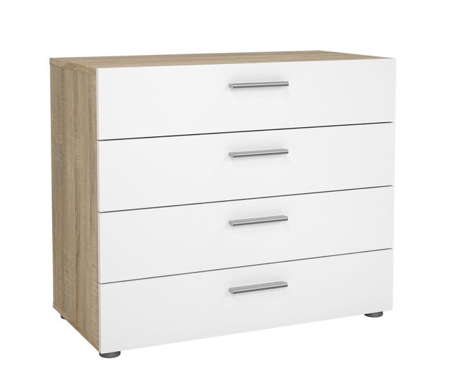 Cómoda , Cajonera Dormitorio Segre Oak ,4 cajones ,Roble patinado y Blanco alto brillo, 81 x 41 x 69 cm