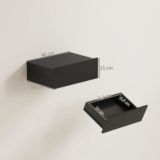 HOMCOM Conjunto de 2 Mesas de Cabeceira de Parede Mesas de Cabeceira Flutuantes com 1 Gaveta Mesas Auxiliares para Quarto Casa Design Simples 40x30x15 cm Preto