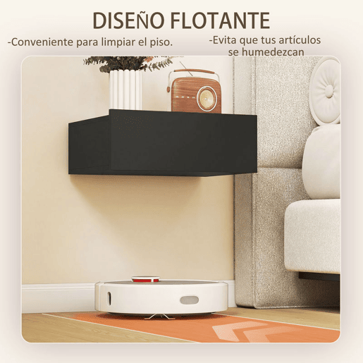 HOMCOM Conjunto de 2 Mesas de Cabeceira de Parede Mesas de Cabeceira Flutuantes com 1 Gaveta Mesas Auxiliares para Quarto Casa Design Simples 40x30x15 cm Preto
