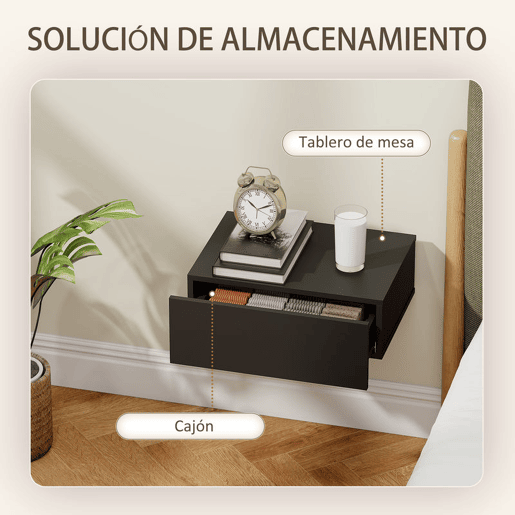 HOMCOM Conjunto de 2 Mesas de Cabeceira de Parede Mesas de Cabeceira Flutuantes com 1 Gaveta Mesas Auxiliares para Quarto Casa Design Simples 40x30x15 cm Preto