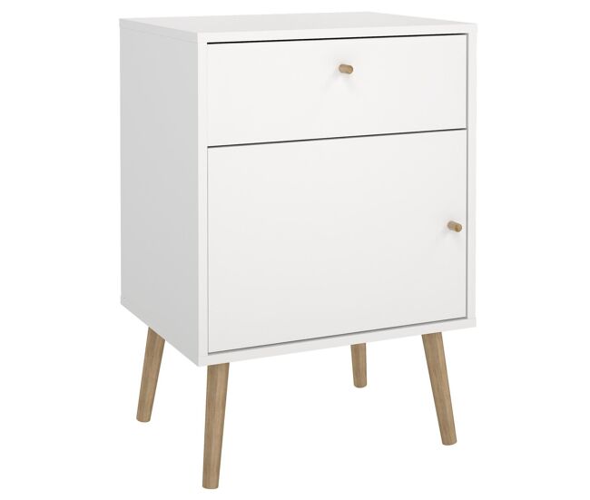 Mesita de Noche, Mesa Auxiliar Guadiana con 1 Puerta y 1 Cajón, Color Blanco, 51 x 40 x 73 cm
