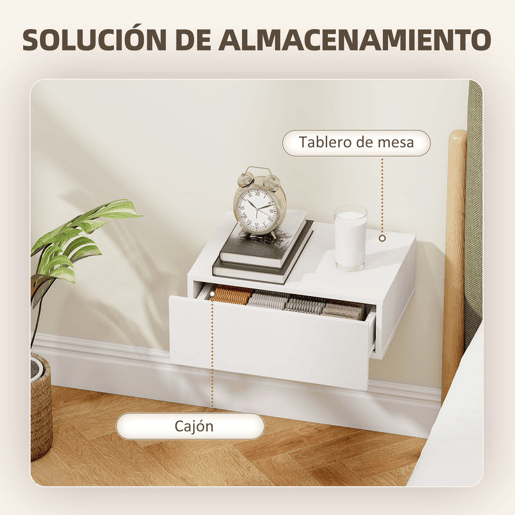 HOMCOM Conjunto de 2 Mesas de Cabeceira de Parede, Mesas de Cabeceira Flutuantes com 1 Gaveta, Estilo Moderno, Mesas Auxiliares para Quarto, Casa, Design Simples, 40x30x15 cm, Branco