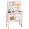 AIYAPLAY Cozinha de Brincar em Madeira com Som Cozinha Infantil com Acessórios em Aço Inoxidável Micro-Ondas Forno Lava-Loiças Legumes para Cortar para Crianças a Partir de 3 Anos 55x24x96 cm Rosa