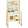AIYAPLAY Cozinha de Brincar em Madeira com Som Cozinha Infantil com Acessórios em Aço Inoxidável Micro-Ondas Forno Lava-Loiças Legumes para Cortar para Crianças a Partir de 3 Anos 55x24x96 cm Dourado