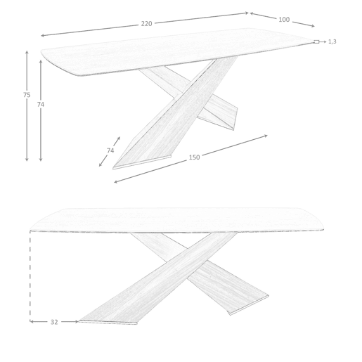 Mesa de jantar ovalada barril porcelanato areia com pés nogueira Angel Cerdá Mesa de jantar ovalada barril porcelanato areia com pés nogueira Angel Cerdá