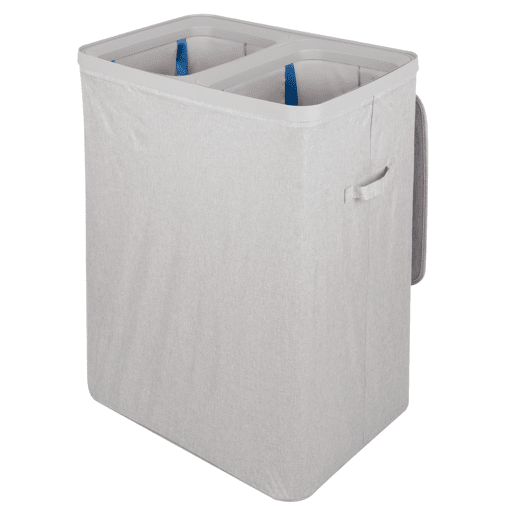 Max Home Cesto de roupa 56x40x67 cm 100 litros cinza claro com dois compartimentos e sacos removíveis