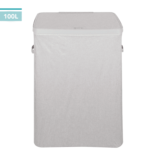 Max Home Cesto de roupa 56x40x67 cm 100 litros cinza claro com dois compartimentos e sacos removíveis
