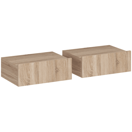 HOMCOM Conjunto de 2 Mesas de Cabeceira de Parede, Mesas de Cabeceira Flutuantes com 1 Gaveta, Estilo Moderno, Mesas Auxiliares para Quarto, Casa, Design Simples, 40x30x15 cm, Carvalho