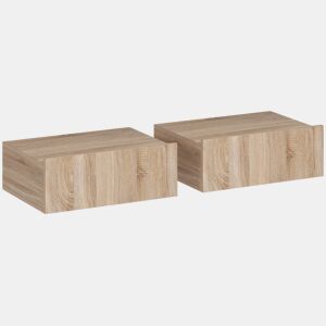 HOMCOM Conjunto de 2 Mesas de Cabeceira de Parede, Mesas de Cabeceira Flutuantes com 1 Gaveta, Estilo Moderno, Mesas Auxiliares para Quarto, Casa, Design Simples, 40x30x15 cm, Carvalho