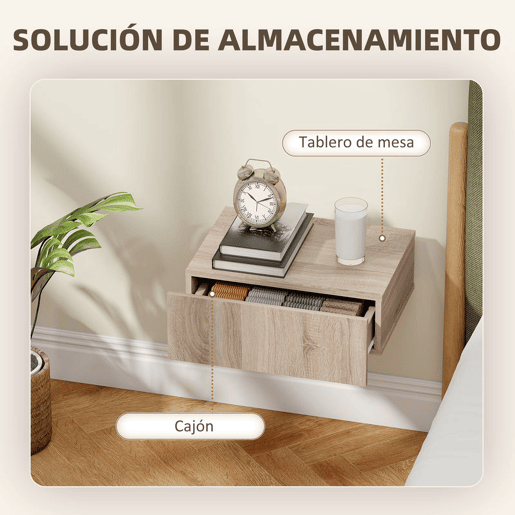 HOMCOM Conjunto de 2 Mesas de Cabeceira de Parede, Mesas de Cabeceira Flutuantes com 1 Gaveta, Estilo Moderno, Mesas Auxiliares para Quarto, Casa, Design Simples, 40x30x15 cm, Carvalho