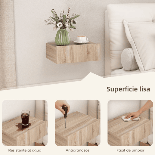 HOMCOM Conjunto de 2 Mesas de Cabeceira de Parede, Mesas de Cabeceira Flutuantes com 1 Gaveta, Estilo Moderno, Mesas Auxiliares para Quarto, Casa, Design Simples, 40x30x15 cm, Carvalho