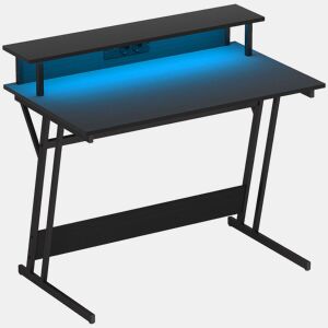 HOMCOM Mesa Gaming com Luzes LED e Tomadas Elétricas, 100x60 cm, Secretária Gaming, Mesa Gamer com Suporte para Monitor, Prateleiras e Controlo Remoto, para Escritório, Estúdio, Preto