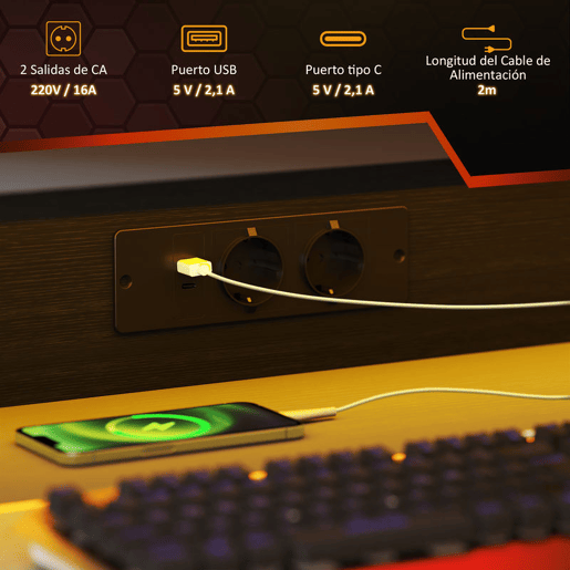 HOMCOM Mesa Gaming com Luzes LED e Tomadas Elétricas, 100x60 cm, Secretária Gaming, Mesa Gamer com Suporte para Monitor, Prateleiras e Controlo Remoto, para Escritório, Estúdio, Preto