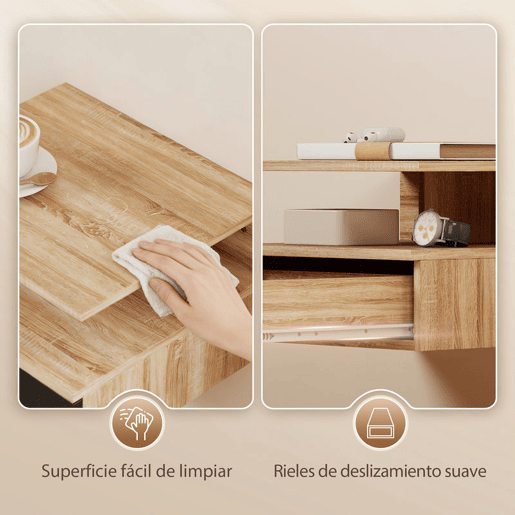 HOMCOM Conjunto de 2 Mesas de Cabeceira Suspensas com Gaveta Mesas Modernas de Quarto Montadas na Parede 35x32x22,5 cm Carvalho e Preto