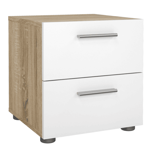 Mesa de cabeceira Segre Oak com 2 gavetas, carvalho patinado e branco alto brilho, 40 x 41 x 43 cm Mesa de cabeceira Segre Oak com 2 gavetas, carvalho patinado e branco alto brilho, 40 x 41 x 43 cm