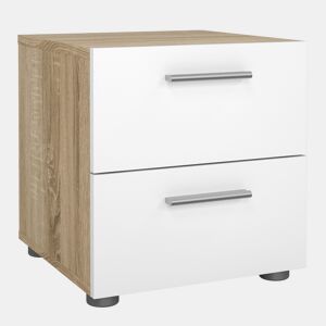 Mesa de cabeceira Segre Oak com 2 gavetas, carvalho patinado e branco alto brilho, 40 x 41 x 43 cm