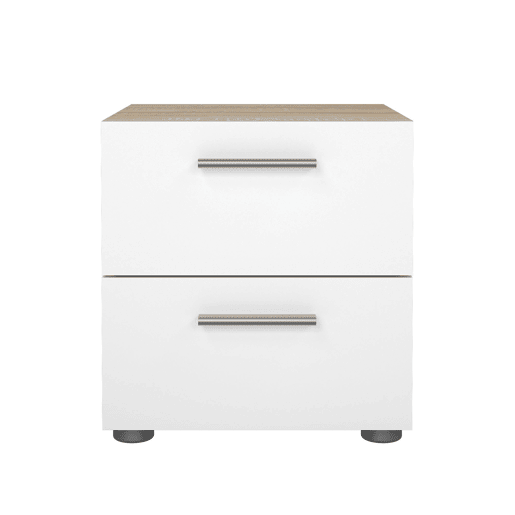Mesa de cabeceira Segre Oak com 2 gavetas, carvalho patinado e branco alto brilho, 40 x 41 x 43 cm Mesa de cabeceira Segre Oak com 2 gavetas, carvalho patinado e branco alto brilho, 40 x 41 x 43 cm