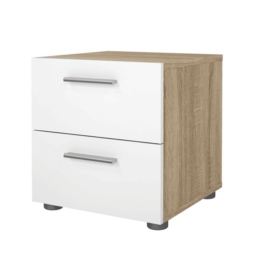 Mesa de cabeceira Segre Oak com 2 gavetas, carvalho patinado e branco alto brilho, 40 x 41 x 43 cm Mesa de cabeceira Segre Oak com 2 gavetas, carvalho patinado e branco alto brilho, 40 x 41 x 43 cm