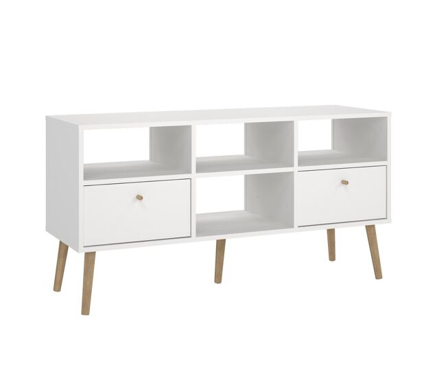 Mueble TV Salón Guadiana con 2 Cajones, Blanco, 118 x 40 x 61 cm