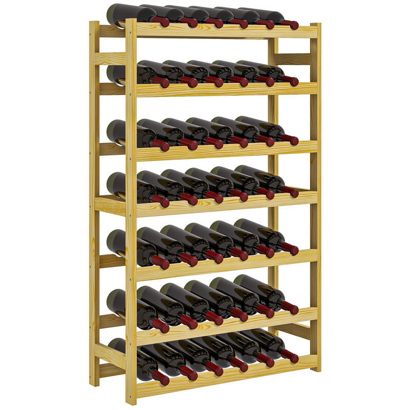 Homcom botellero de madera para 42 botellas, botellero para vino de 7 niveles, para cocina, comedor, bar, 63x25x102 cm, natural
