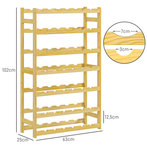 HOMCOM Garrafeira de Madeira para 42 Garrafas Garrafeira para Vinho de 7 Níveis para Cozinha Sala de Jantar, Bar 63x25x102 cm Madeira