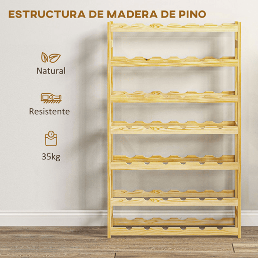 HOMCOM Garrafeira de Madeira para 42 Garrafas Garrafeira para Vinho de 7 Níveis para Cozinha Sala de Jantar, Bar 63x25x102 cm Madeira