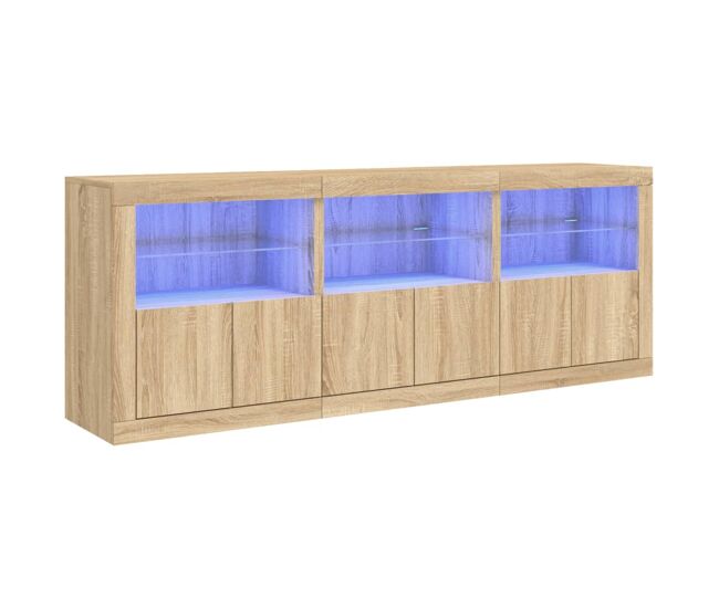 Aparador - mueble de almacenamiento con luces led roble sonoma 181,5x37x67 cm es2071
