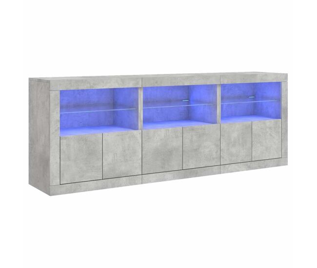 Aparador - mueble de almacenamiento con luces led gris hormigón 181,5x37x67 cm es1952