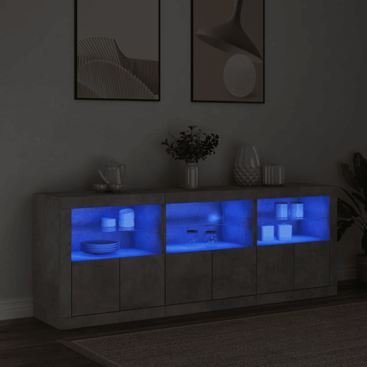 Aparador - Bufete - Móvei de apoio com luzes LED 181,5x37x67 cm cinzento cimento pt1952