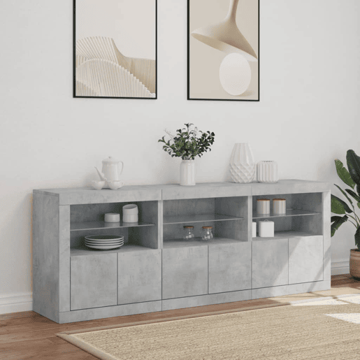 Aparador - Bufete - Móvei de apoio com luzes LED 181,5x37x67 cm cinzento cimento pt1952
