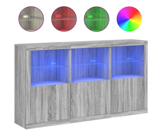 Aparador - mueble de almacenamiento con luces led gris sonoma 181,5x37x100 cm es1978