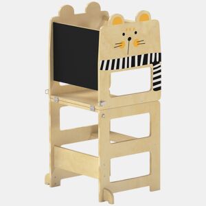 AIYAPLAY Torre de Aprendizagem 3 em 1 Dobrável Conversível em Secretária e Cadeira Banqueta de Aprendizagem para Crianças de 2-5 Anos com Quadro Estampado de Gatos para Casa de Banho Cozinha Madeira