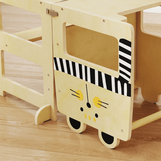 AIYAPLAY Torre de Aprendizagem 3 em 1 Dobrável Conversível em Secretária e Cadeira Banqueta de Aprendizagem para Crianças de 2-5 Anos com Quadro Estampado de Gatos para Casa de Banho Cozinha Madeira