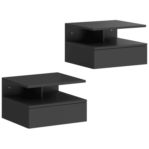 HOMCOM Conjunto de 2 Mesas de Cabeceira Suspensas com Gaveta Mesas de Cabeceira Modernas para Quarto Montadas na Parede 35x32x22,5 cm Preto
