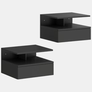 HOMCOM Conjunto de 2 Mesas de Cabeceira Suspensas com Gaveta Mesas de Cabeceira Modernas para Quarto Montadas na Parede 35x32x22,5 cm Preto