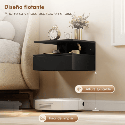 HOMCOM Conjunto de 2 Mesas de Cabeceira Suspensas com Gaveta Mesas de Cabeceira Modernas para Quarto Montadas na Parede 35x32x22,5 cm Preto