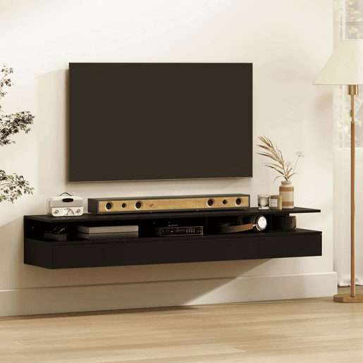 HOMCOM Conjunto de 2 Mesas de Cabeceira Suspensas com Gaveta Mesas de Cabeceira Modernas para Quarto Montadas na Parede 35x32x22,5 cm Preto